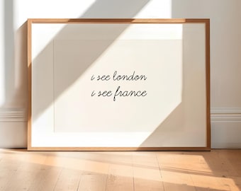 Trendy Bathroom Print: Hand-Drawn Typography Poster, I See London I See France (Digital Download, Horizontal)