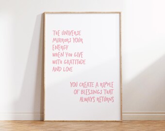 El Universo Refleja Tu Energía - Lámina Imprimible para Pared - Cita sobre la Gratitud y la Ley de la Atracción - Decoración Espiritual Minimalista (Descarga Digital)