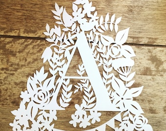 Paper / cut / art / personalised / art / initial / white / gift / wedding / for her / anniversary / handmade / gift idea / letter / papercut