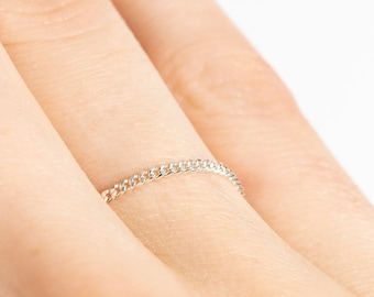 Sterling Silver 925 Curb Chain Ring - Stackable Thin Band