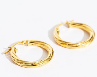 Twist hoop earrings - Hoop gold earrings - Dainty gold earrings - Gold earrings - 14k hoop earrings - Hypoallergenic 14k Gold Hoop Earrings