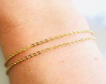 Double chain gold bracelet - Solid yellow gold 10K14K double chain bracelet - minimalist jewelry - delicate bracelet