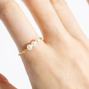 Solid gold pearl ring Freshwater pearls ring Bridesmaid ring Custom size ring 10k14k solid gold ring Gift for her natural materials image 1