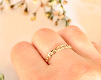 Solid gold ring - Curb chain ring - Gold 10K ring - Gold 14K Ring - Stacking Open Curb Ring - Curb gold ring - Delicate gold jewelry