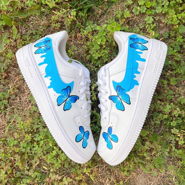 Blue Drip Butterfly Air Force 1s