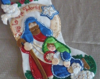 Finished Bucilla Pattern Christmas Stocking Joy To The World Completed