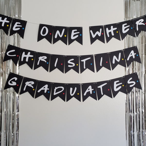 Personalized Birthday Party Banner Friends Theme Graduation Black and White decorations and Decor