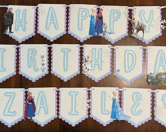 Frozen Birthday Banner Princess Birthday Frozen Party with Elsa and Anna Winter wonderland snowflake decorations, girls birthday ideas Olaf