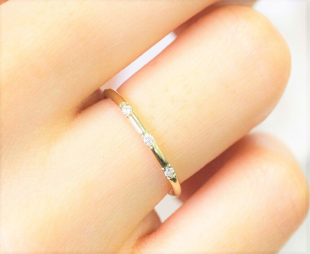 14K Solid Gold Elegant Stackable Thin Band Dainty Ring Gold Etsy