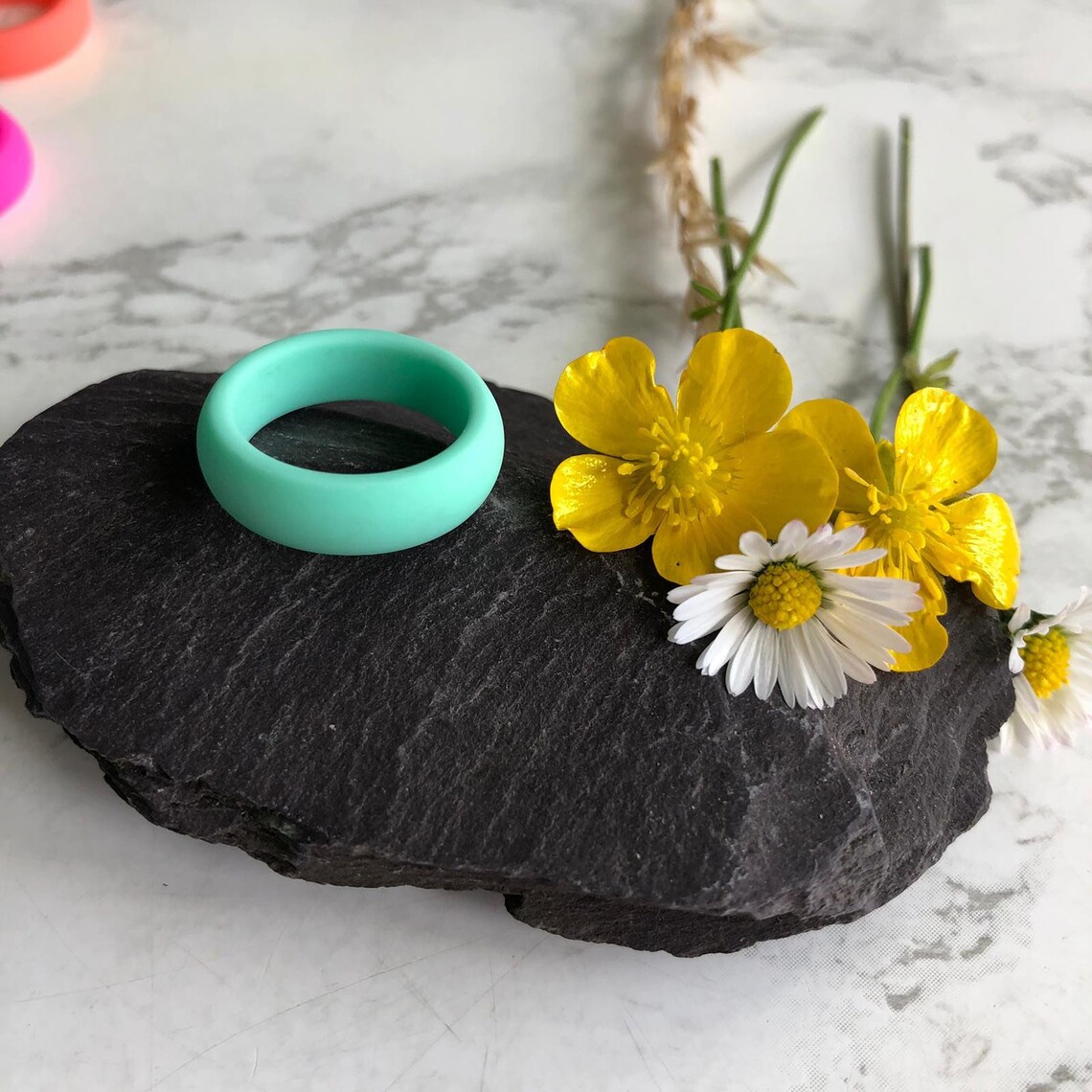 Mint Green Silicone Rings for Women Smooth Wedding Bands Etsy UK