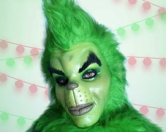 Grinch Latex Mask Version 2, wider inside, Christmas Green mask, Jim Carrey movie, , Fuddy Duddy,  Xmas Cosplay