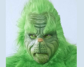 Grinch Latex Mask No Chin, Christmas Green mask, Xmas Cosplay