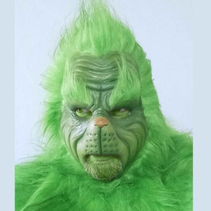 Grinch Latex Mask No Chin, Christmas Green mask, Xmas Cosplay