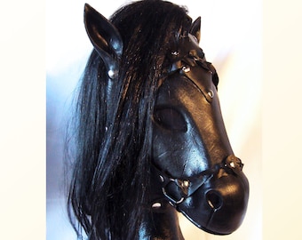 Pony Play Latex Mask, Black Horse Hood, Fetish Handmade, Animal Costume, Halloween, Cosplay