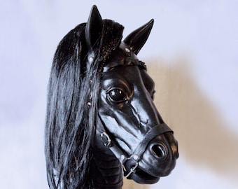 Pony Play Latex Mask, Black Horse latex Hood, Fetish Handmade, Animal Costume, Halloween, Cosplay