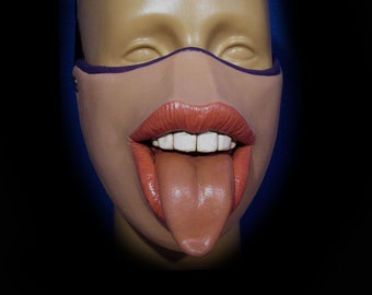 Latex Face Mask, Tongue Out, Fun face mask, Latex tapabocas, Custome, Cosplay