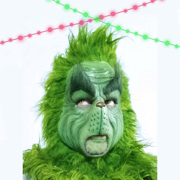 Grinch Latex Mask No Chin, Christmas Green mask, Xmas Cosplay