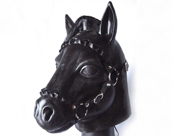 Black Horse Hood, Pony Play Latex Mask, Fetish Handmade, Animal Costume, Halloween, Cosplay