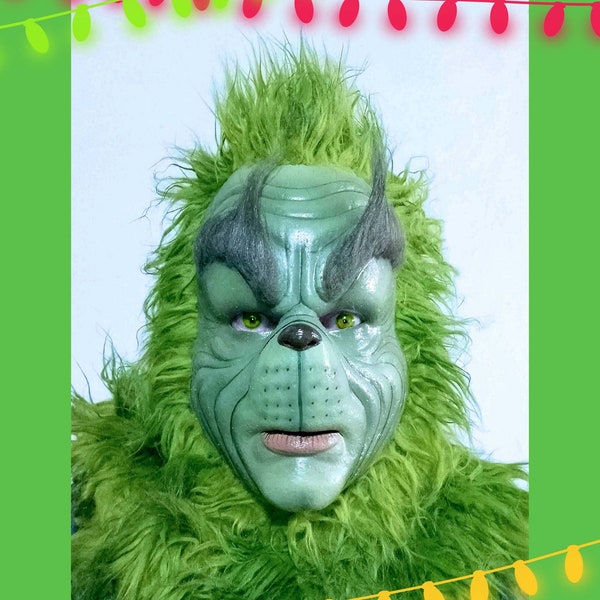 The Grinch Latex Mask Yellow Green, Jim Carrey movie, Christmas Green mask, Fuddy Duddy, Xmas Cosplay