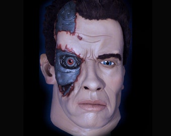 Exterminator Robot latex Mask, Facial Damage, Cybernetic Organism, Cyborg, Cosplay