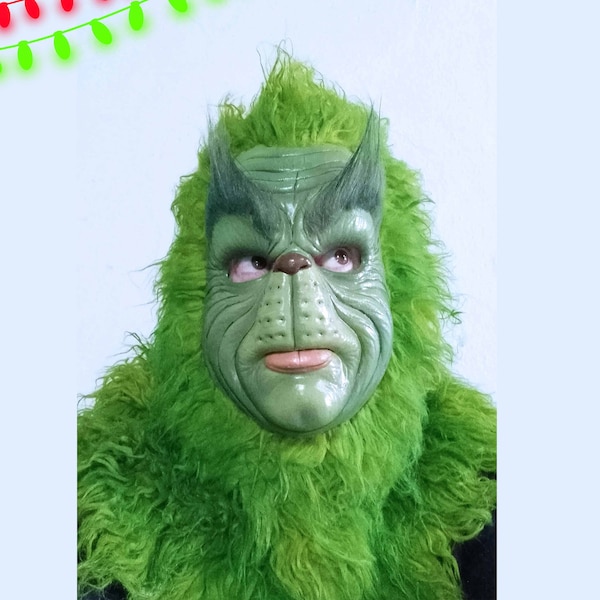 Grinch Latex Mask Version 2, wider inside, Yellow Green Fur, Original color, Christmas Green mask, Fuddy Duddy,  Xmas Cosplay