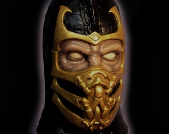 Scorpion latex Mask, Mortal Battle mask, for Costume, Video Game Warrior, Fatality, Cosplay