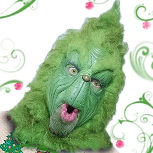 Grinch Latex Mask No Chin, Christmas Green mask, Xmas Cosplay