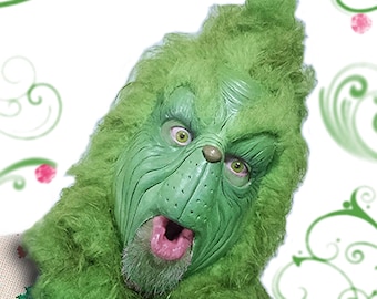 Grinch Latex Mask No Chin, Christmas Green mask,  Xmas Cosplay