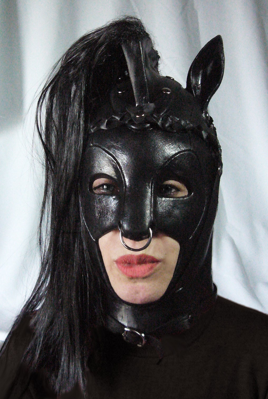 Pony Girl Latex Mask Black Female Horse Hood Bdsm Fetish Etsy
