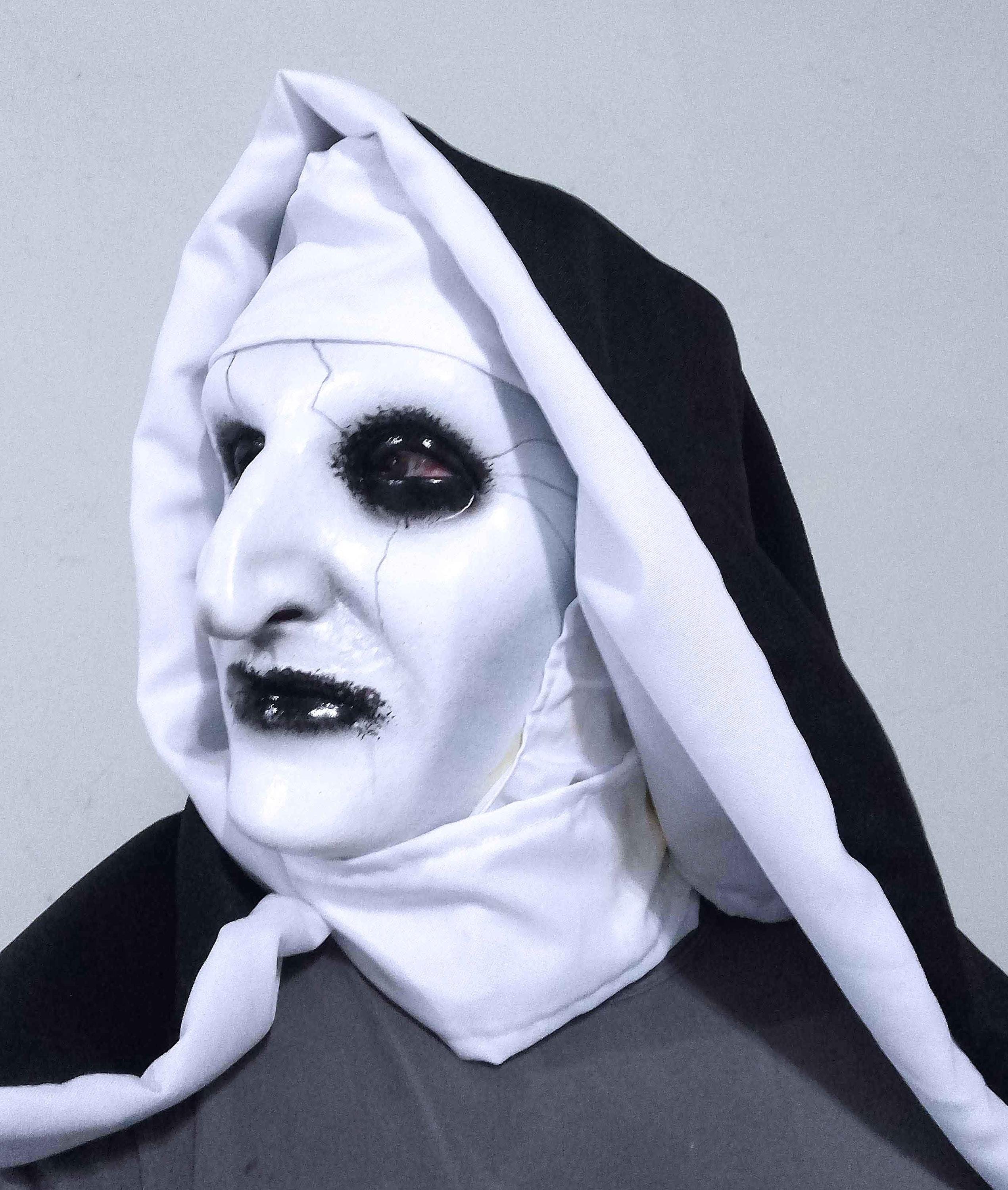 Maschera Halloween Suora Horror - Lattice Realistico Con Occhi Luminosi Per Adulti - Foto 5