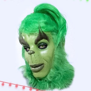 Grinch Latex Mask Version 2, wider inside, Christmas Green mask, Jim Carrey movie, , Fuddy Duddy,  Xmas Cosplay