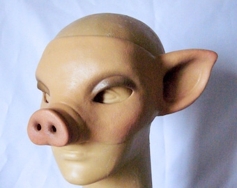Piggy Half Mask, Pig Latex Mask, Skin color or Black, Erotic Costume, Cosplay