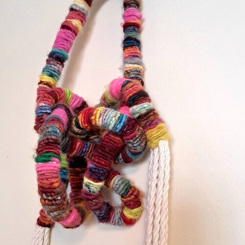 Wrapped Rope Wall Hanging, Fiber Art, Rainbow Knot Wall Decor, Modern Wall Hanging,Fiber Art Yarn shops Wall Knot Decor, Macrame,Woven Wall Decor