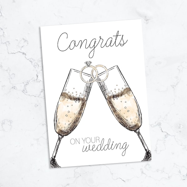 Printable Wedding Card, 5"x7" - Congrats on your Wedding - Champange, Cheers - Includes Downloadable Envelope - Folded - Digital Download
