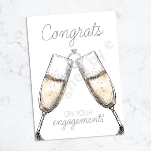 Druckbare Verlobungskarte, 13x18cm - Herzlichen Glückwunsch zur Verlobung - Champagner, Prost - Inklusive druckbarem Umschlag - Klappkarte - Digital