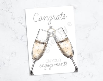 Tarjeta de compromiso imprimible, 5"x7" - Felicitaciones por su compromiso - Champange, Cheers - Incluye sobre imprimible - Tarjeta plegada - Digital