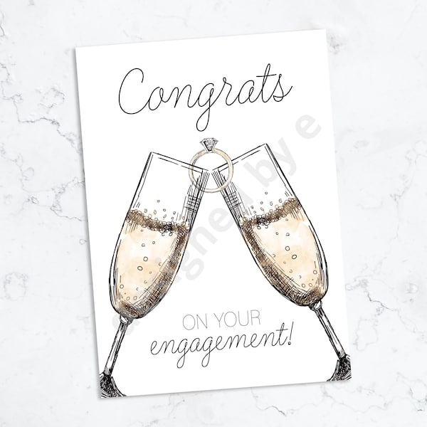 Printable Engagement Card, 5"x7" - Congrats on your Engagement - Champange, Cheers - Includes Printable Envelope - Folded Card - Digital