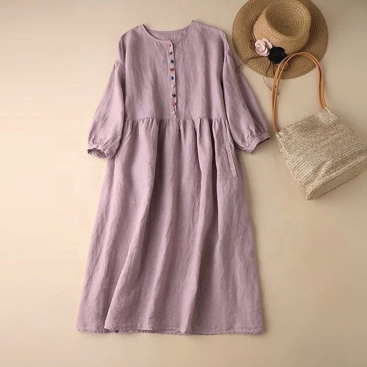 Purple Linen Dress Linen Dresses for Woman Summer Loose | Etsy