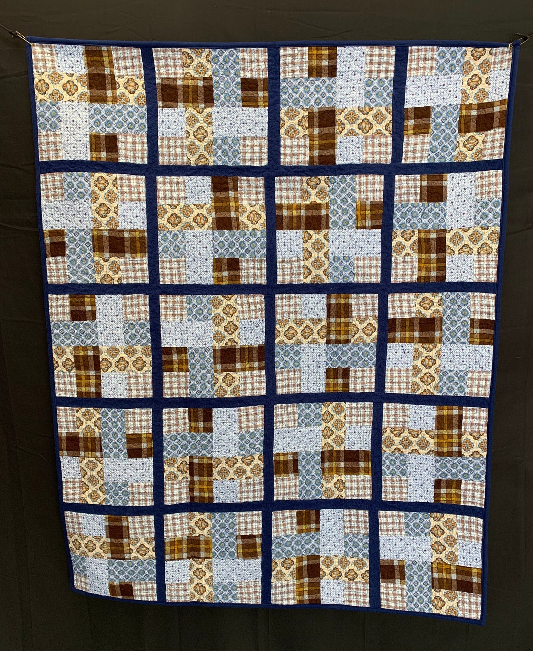 Blue / Brown Window Pane Handmade Flannel Baby Quilt 42 X 53 - Etsy