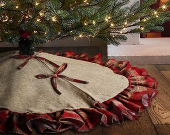 Plaid Christmas Tree Skirt Ruffle Burlap 48” ~Free Same Day and 3 Day Shipping!  Fast Shipping!