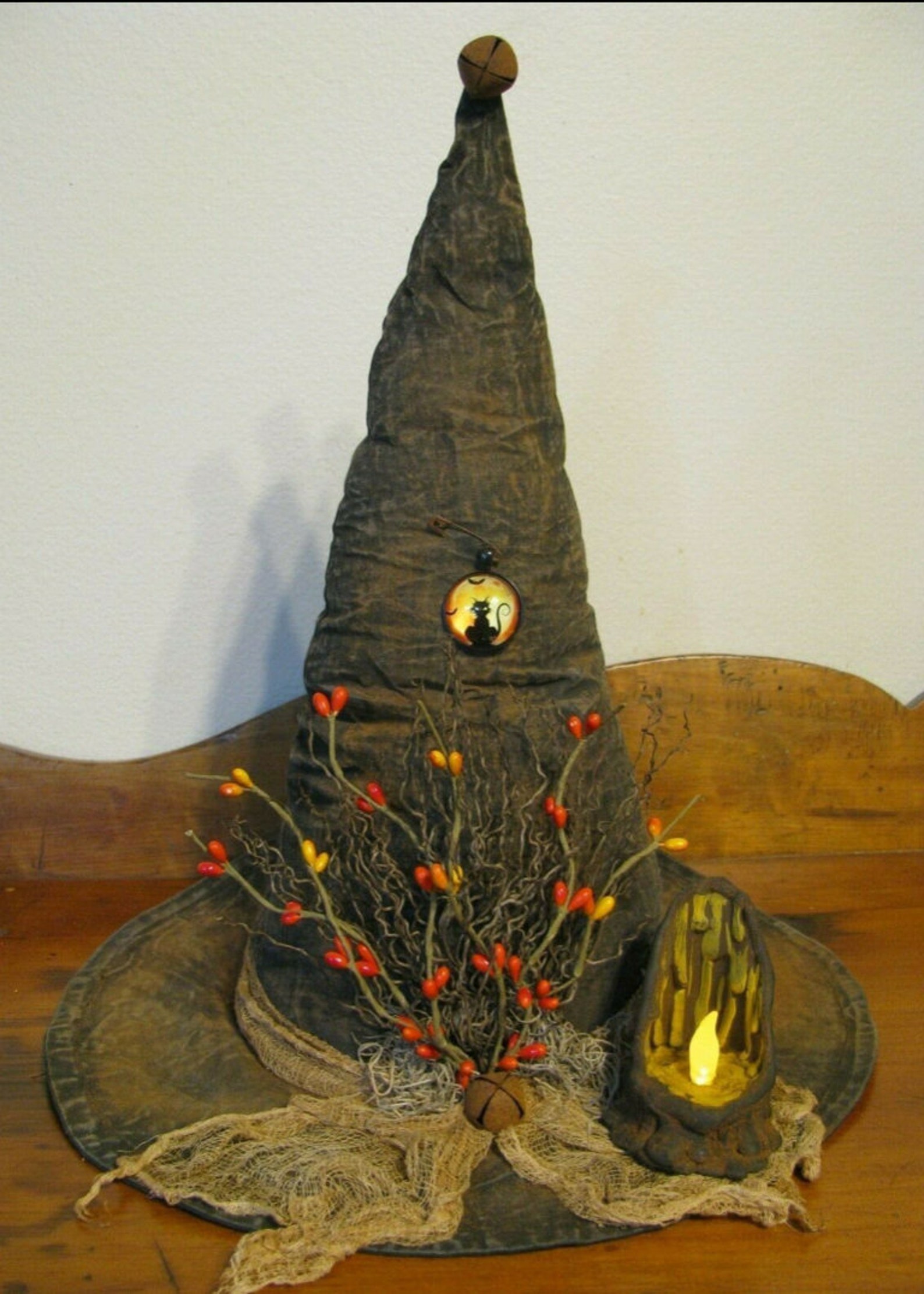 Large Handmade Witch Hat with LED Candle Primitive Free Etsy