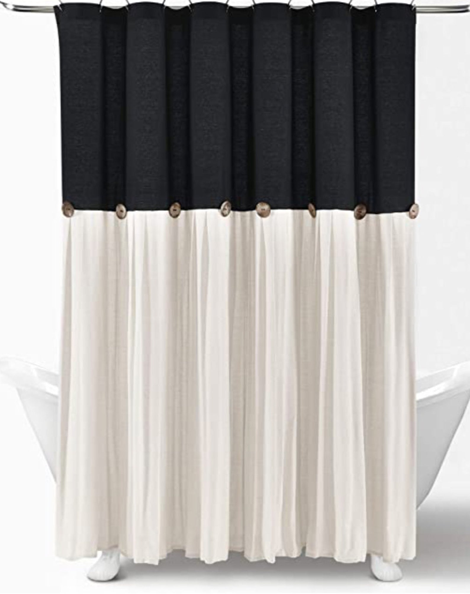 Black Linen Cream Shower Curtain with Real Wood Buttons Free Etsy