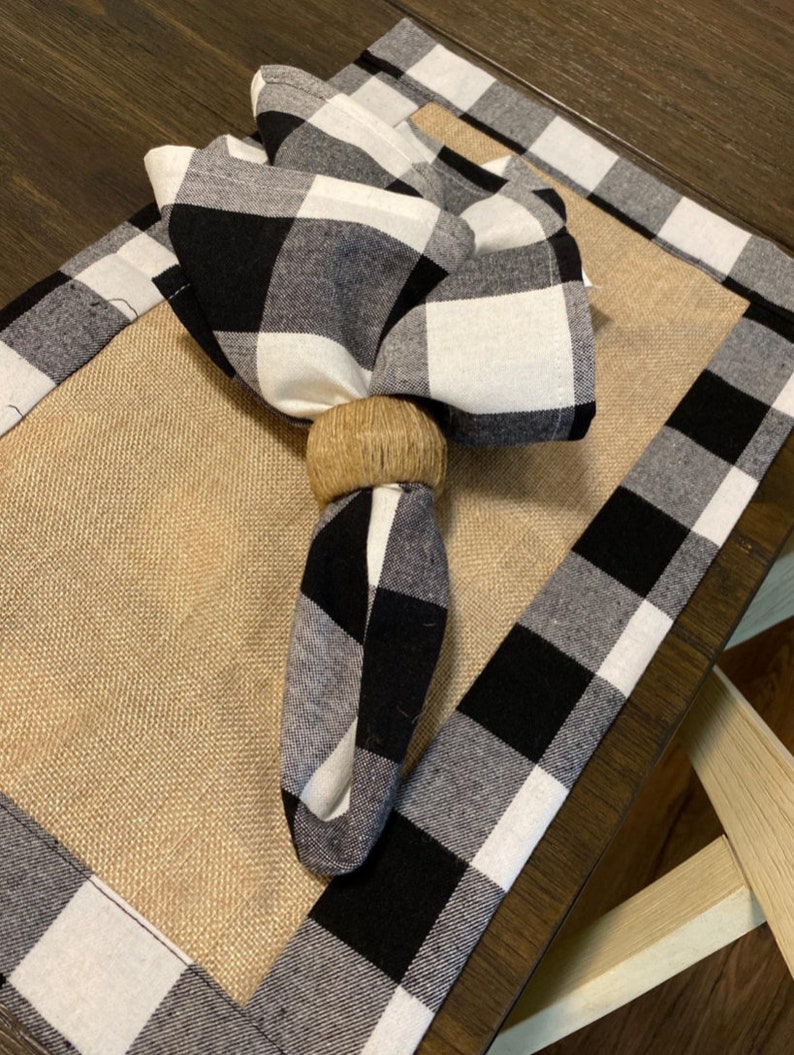 Doubledside Burlap Buffalo Plaid Placemats Set of 6 Free Etsy