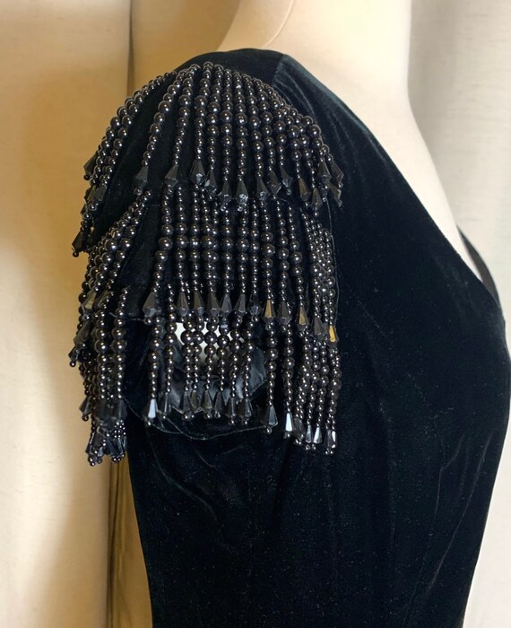 August Silk Black Velvet Beaded Cap Sleeve Sheath