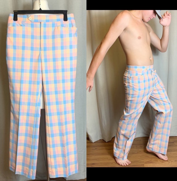 1970 Men’s Handmade Pastel Plaid Bell Bottoms