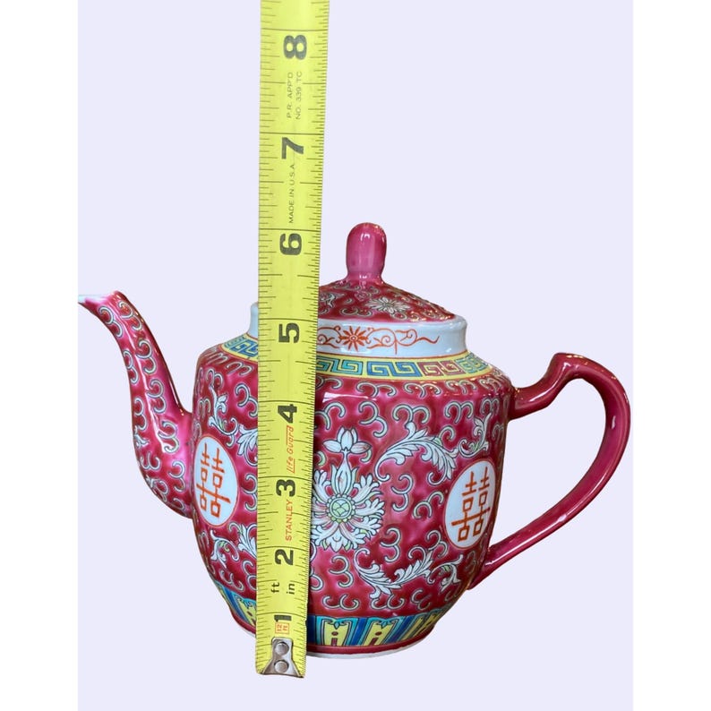 Chinese Mun Shou Ceramic Colorful Pot With 4 Tea Cups & Serving Tray Etsy