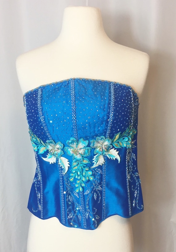 Blue Strapless Corset Back Gown Gem