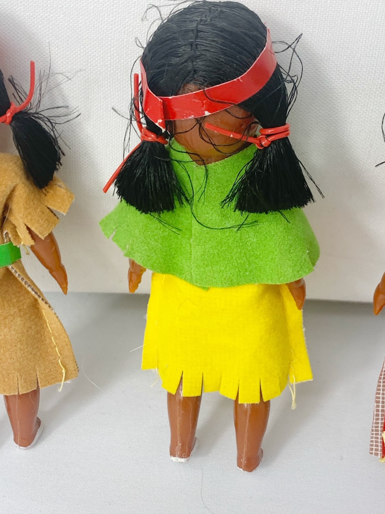 Vintage 1960 Indian Native American Doll Set of 3 Plastic Sleepy Eyes