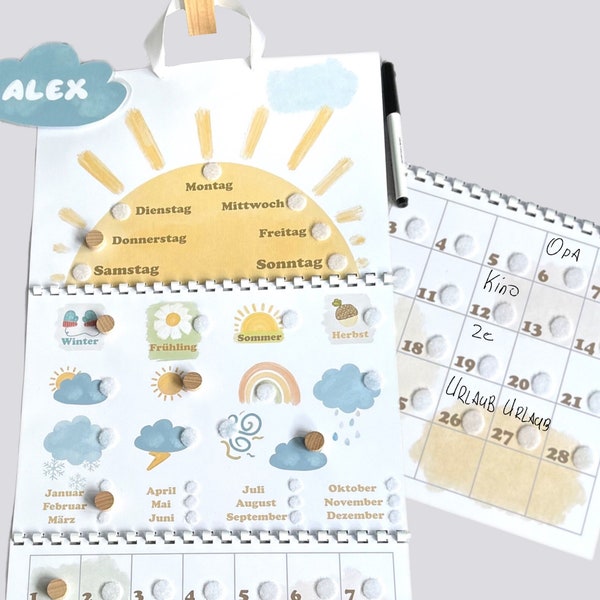 Dauerkalender Personalisierbar, Wandkalender, Kalender für Kind interaktiv, Wochenplaner, Monatsplaner, Routineplaner