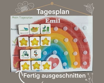 Tagesablauf Kinder Regenbogen,  Ausgestanzte Kärtchen, Abendroutine, Morgenroutine mit Kärtchen, Montessori, Tägliche Routine, Deutsch